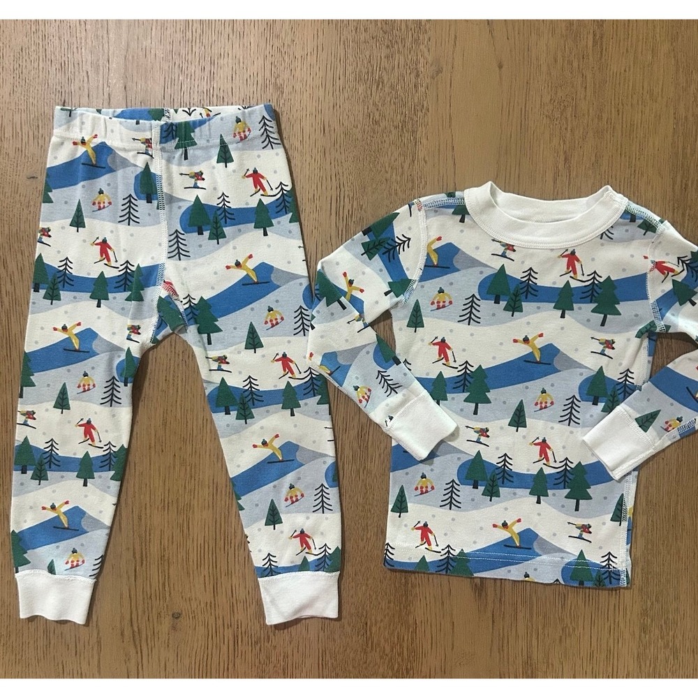 Hanna Andersson Kids Holiday Winter Skiing Print Pajama Set 3T